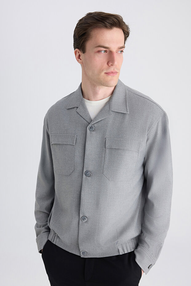 Relaxed Gri Örme Gömlek Ceket - 4