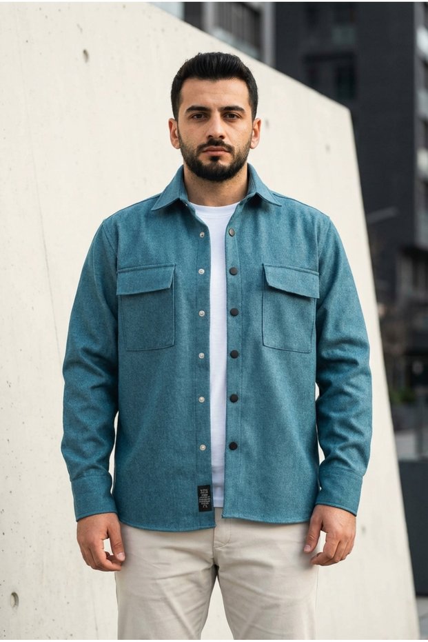 Men's Seasonal Sporty Cut Coat with Snap Buttons Casual Scuba Jacket Shirt