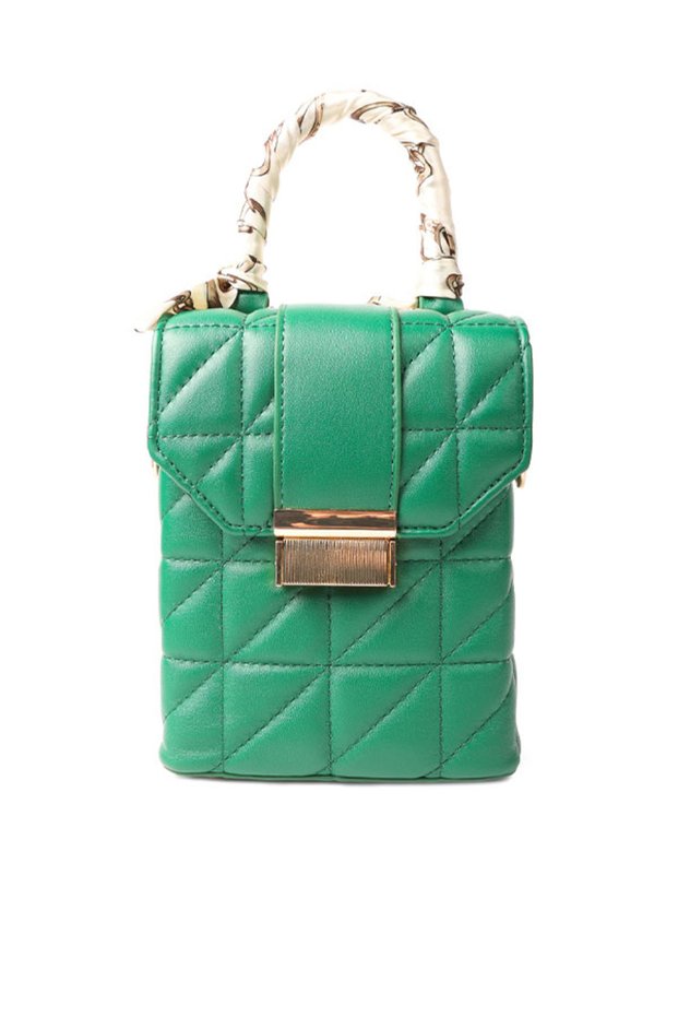 Women Green Quilted Faux Leather Bucket Handbag