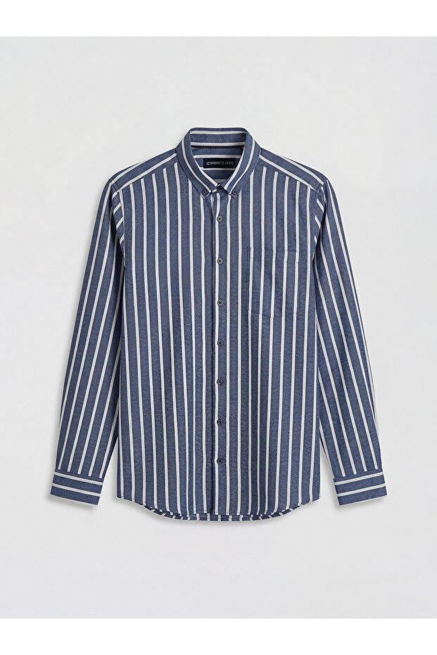 Giyçık Store Den Navy Blue Regular Fit Striped Dobby Men's Shirt