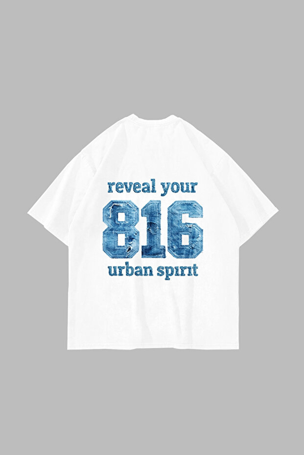 816 Urban Spirit Printed Oversize Unisex White Tshirt