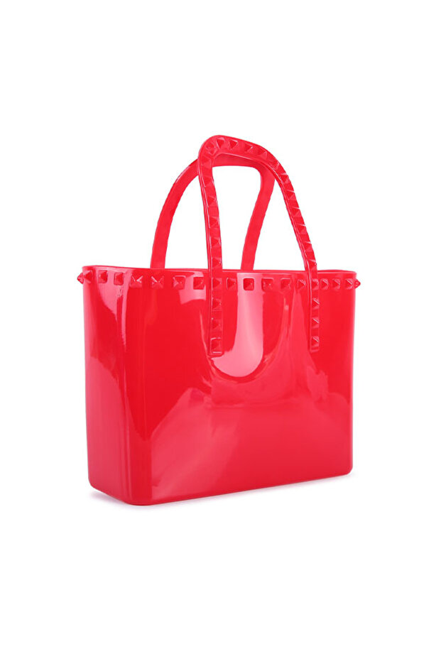 Women Red Studded Jelly Candy Tote