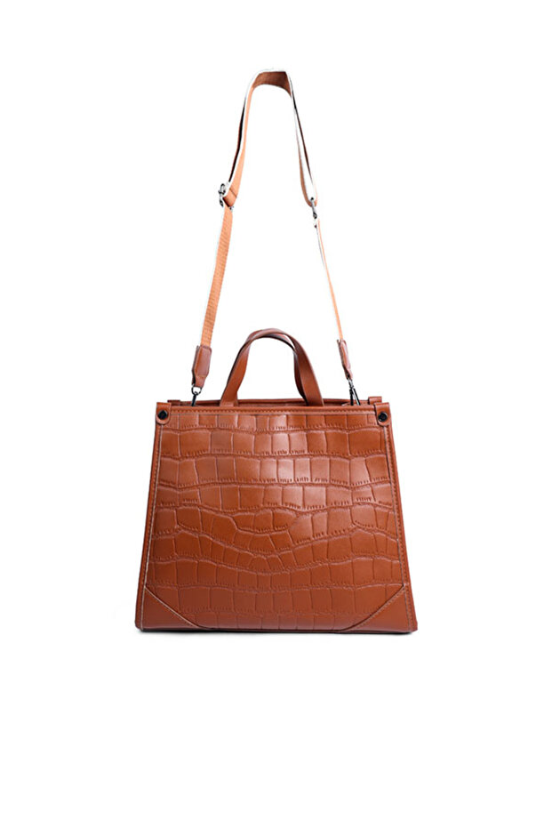 Women Croco Faux Leather Hand Bag in Brown