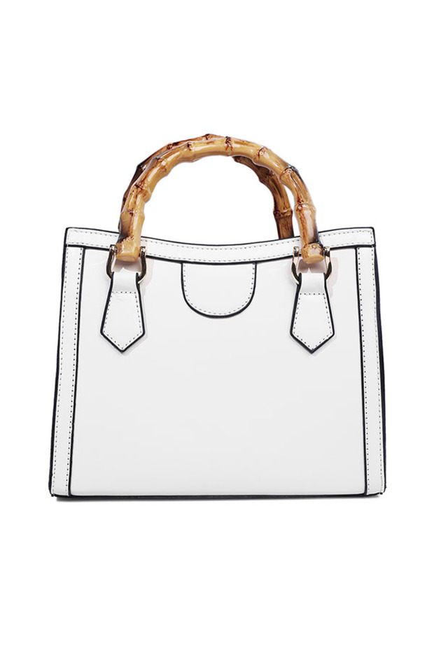 Women White Cane Handle Hand Bag