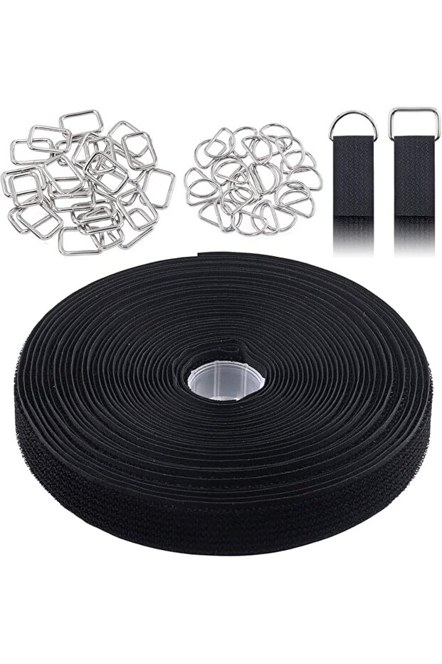 51Pcs 1"x32ft Nylon Hook and Loop Straps with Metal D-Rings & Square Buckles, Adjustable Cut-to-Leng