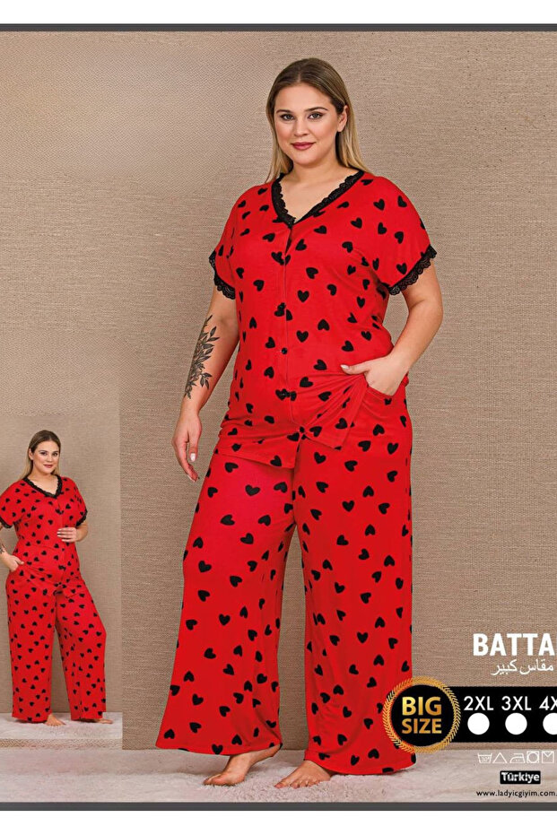 Plus Size Pajama Set Red - 1