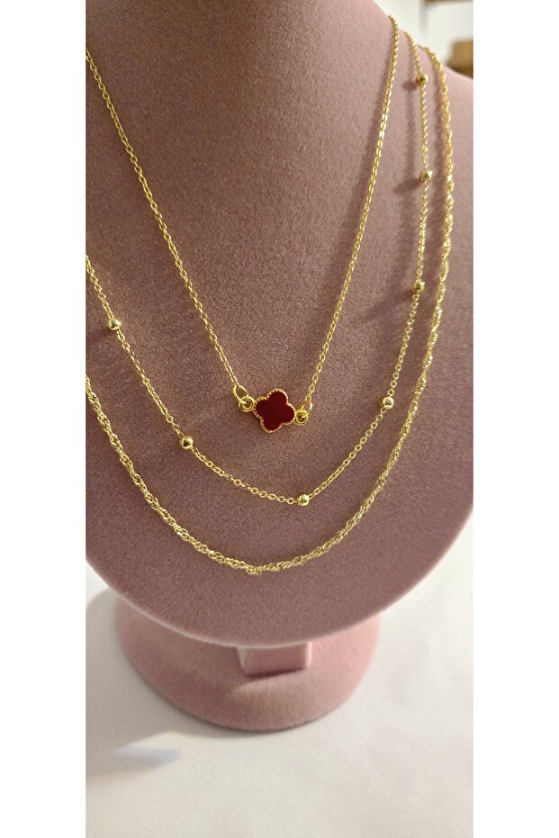 Yonca çiçek 3lü kolye - 2