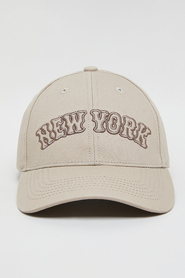 Men's Beige Embroidered Baseball Cap