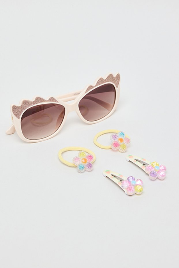 Girl's Beige Hair Accessories & Sunglasses Set