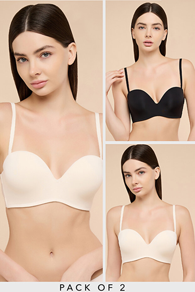 Women's Cream 2 Pack Solid Strapless Bras