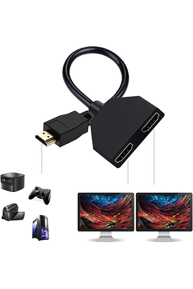 1080P HDMI Splitter Cable for Dual Output, Connect One HDMI Source to Two TVs, Supports Simultaneous