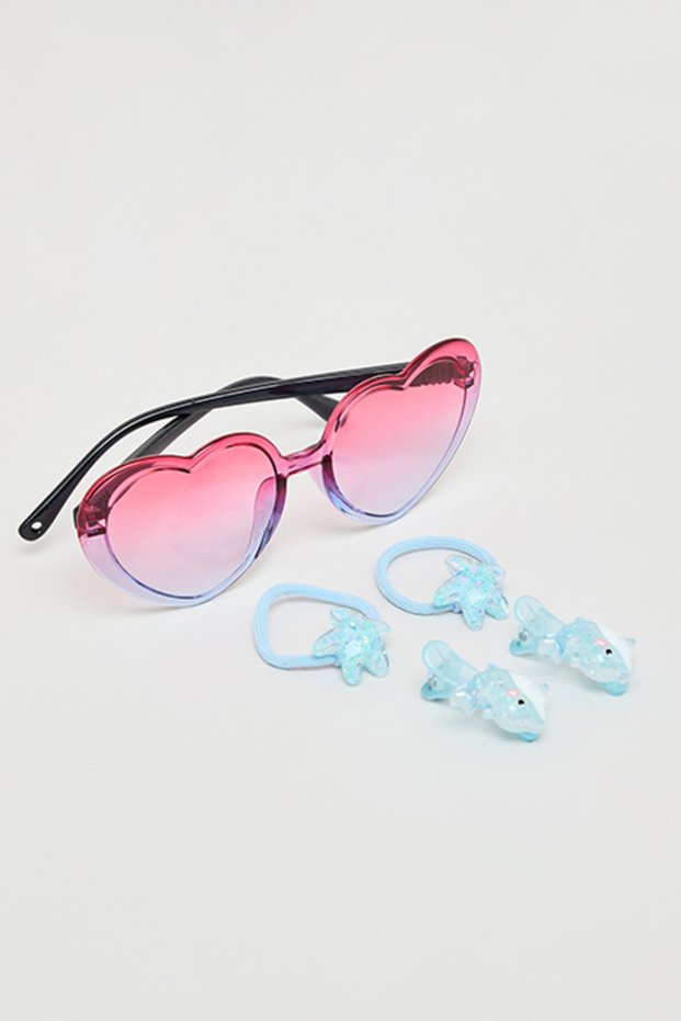 Girl's Blue Hair Accessories & Sunglasses Set