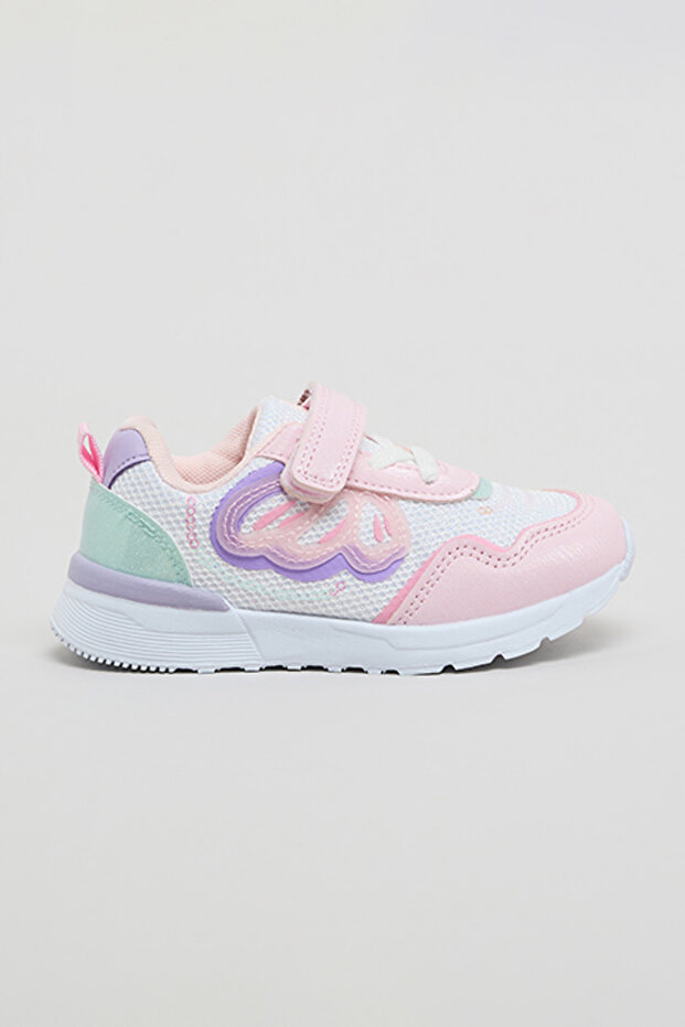 Girl's White Color Block Velcro Sneakers