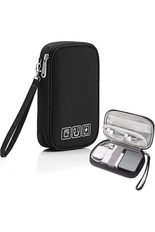 Black Travel Electronics Accessory Organizer Bag,Universal Carry Travel Travel Cable Organiser Bag,P