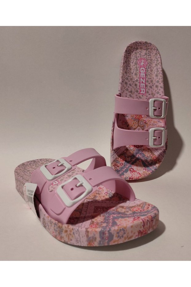 Anti-Slip Anatomical Sole Pink Double Strap Non-Fastening Women's Home Street Guest and Wet Floor Slippers