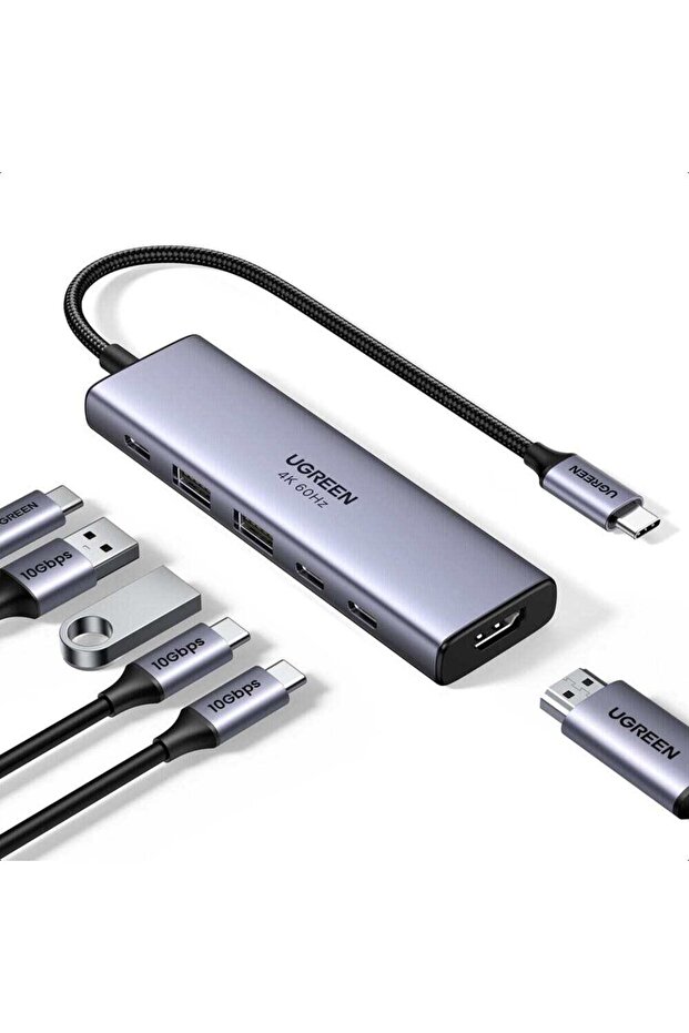 6-In-1 USB-C HUB 2xUSB-A3.2 + 2xUSB-C3.2 + 4K@60Hz HDMI + 100W PD Space Gray