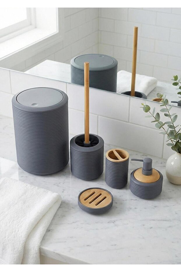 Bamboo Detailed Acrylic Bathroom Set - 5 Pieces