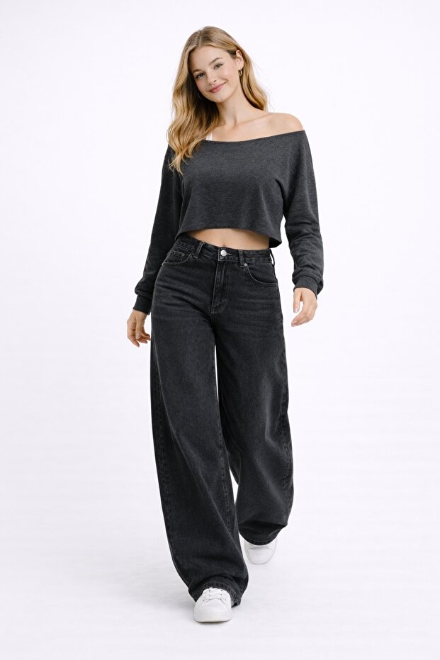 Women's Black Baggy Loose-Fitting Jeans