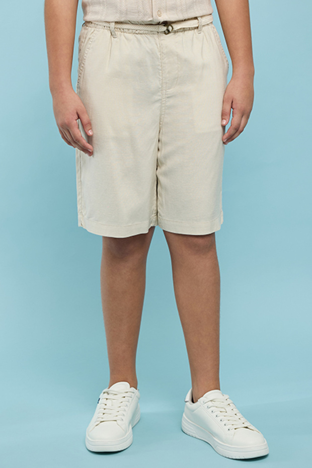 شورت بيج سادة للأولاد مع إغلاق بأزرار - 2