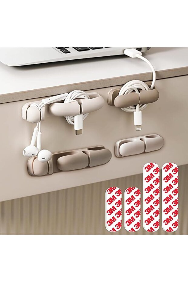 4 Pack Silicone Cable Organizers with 3M Adhesive, Reusable Cord Holder & Winder for Desk Cable Mana