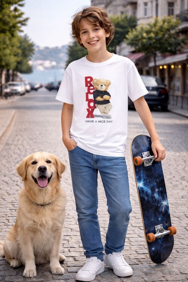 Teddy Bear Relax Printed Boys' T-Shirt 100% Cotton