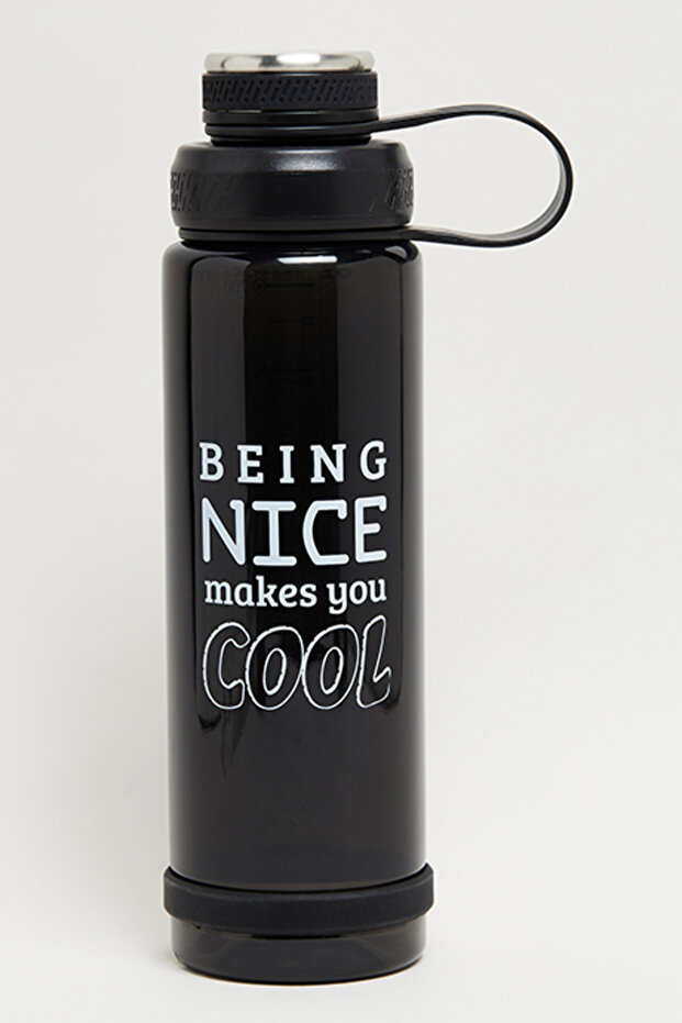 Unisex Black Printed Water Bottle, 800Ml