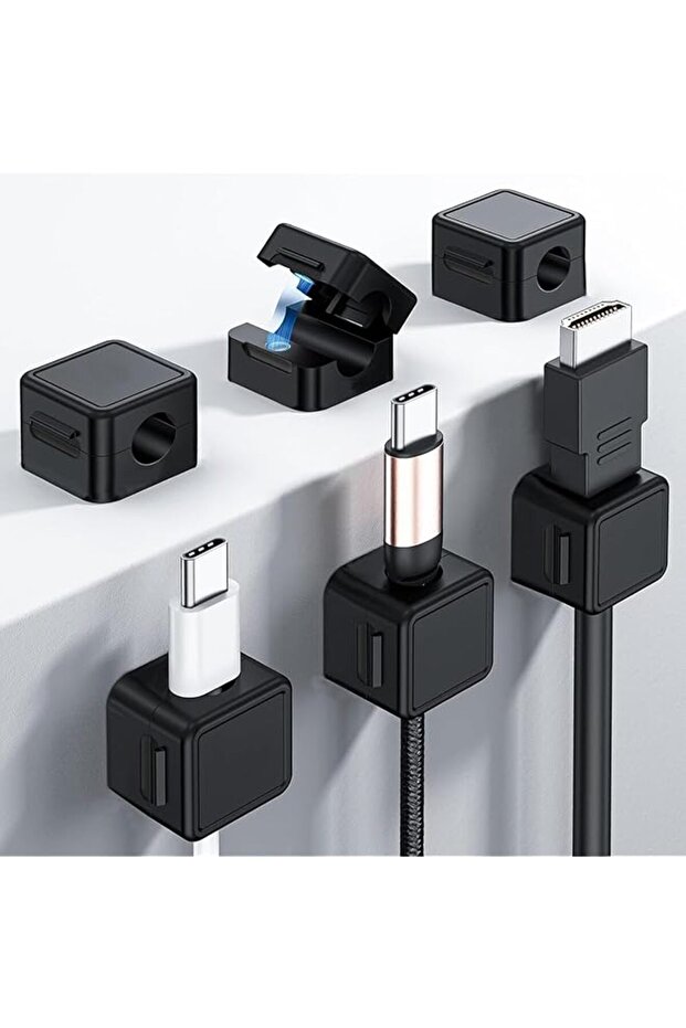 Magnetic Cable Organiser Set, 6 Pack, Cable Management Clips with Rubber Pad, 90-Degree Adjustable,