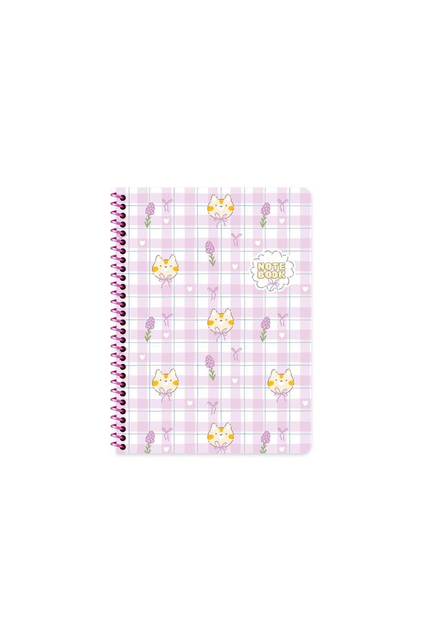 Keskin 16.5 X 22.5 Checkered Cardboard Cover Kawaii Notebook - Cat