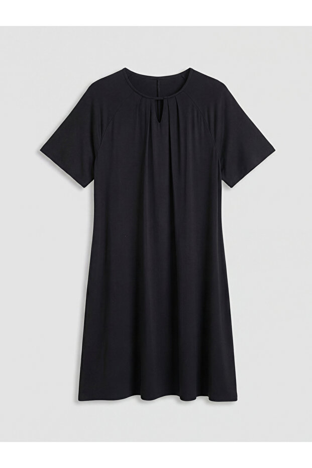 Crew Neck Gathered A-Line Dress