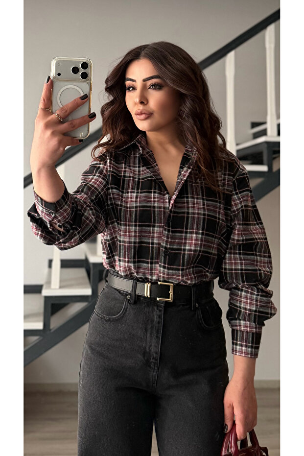 Siyah-Bordo Ekoseli Oduncu Gömlek - 1