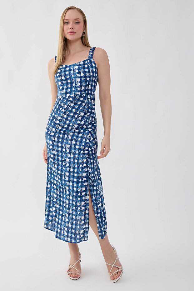 فستان مزين بنقوش مع أربطة أمامية - 2