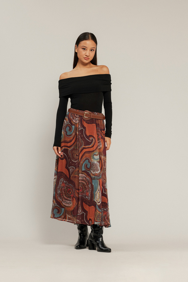 Belt Detail Midi Skirt