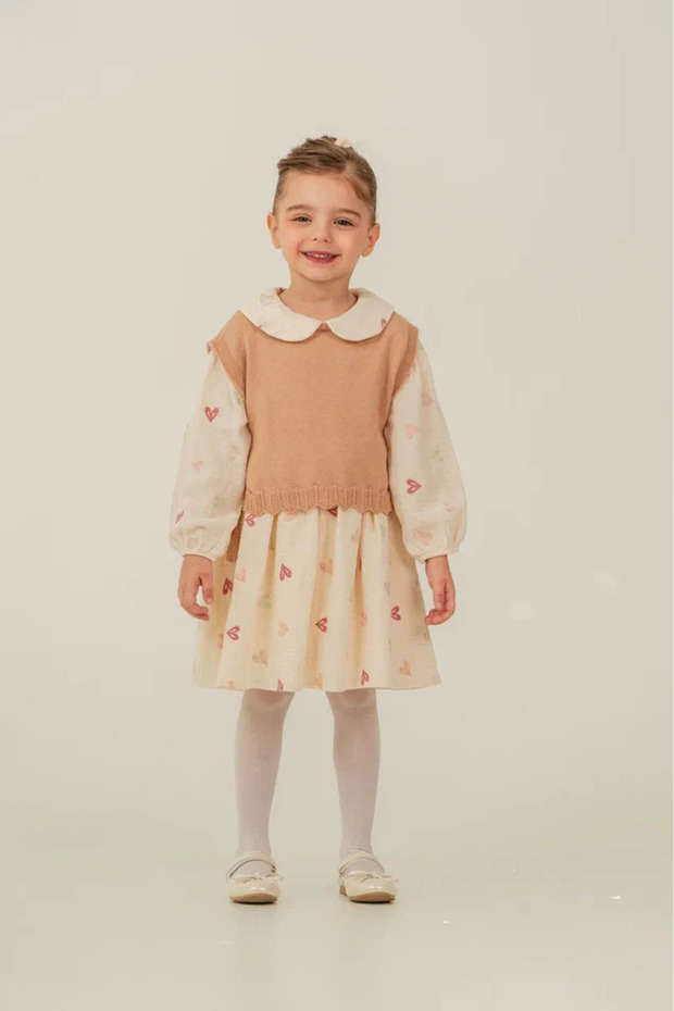 Girl's Sweater Heart Patterned Holiday Dress Set 2-5 Years Old 2-Piece Combination
