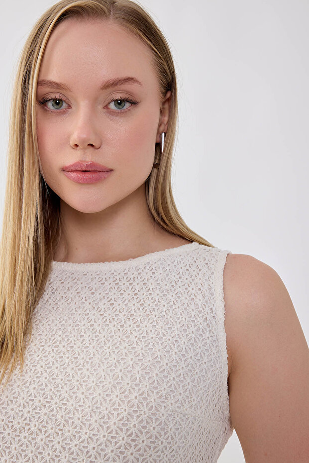 Sıfır Kol Dantelli Elbise - 6
