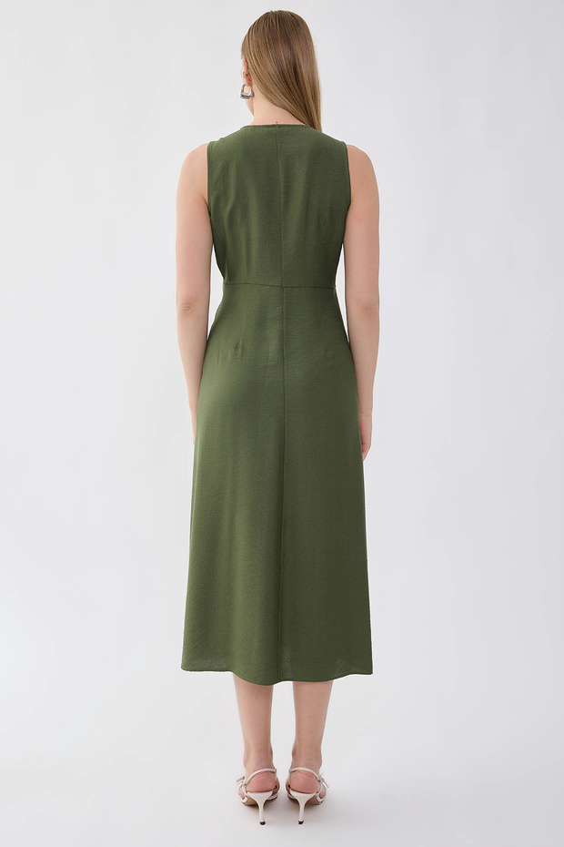 V-Neck Buttoned Dress - 5