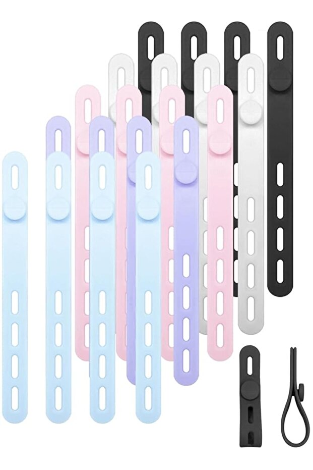 20PCS Silicone Cable Ties, Multipurpose Elastic Adjustable Charger Cable Wrap Tie Management with Lo