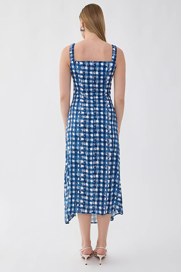 فستان مزين بنقوش مع أربطة أمامية - 5