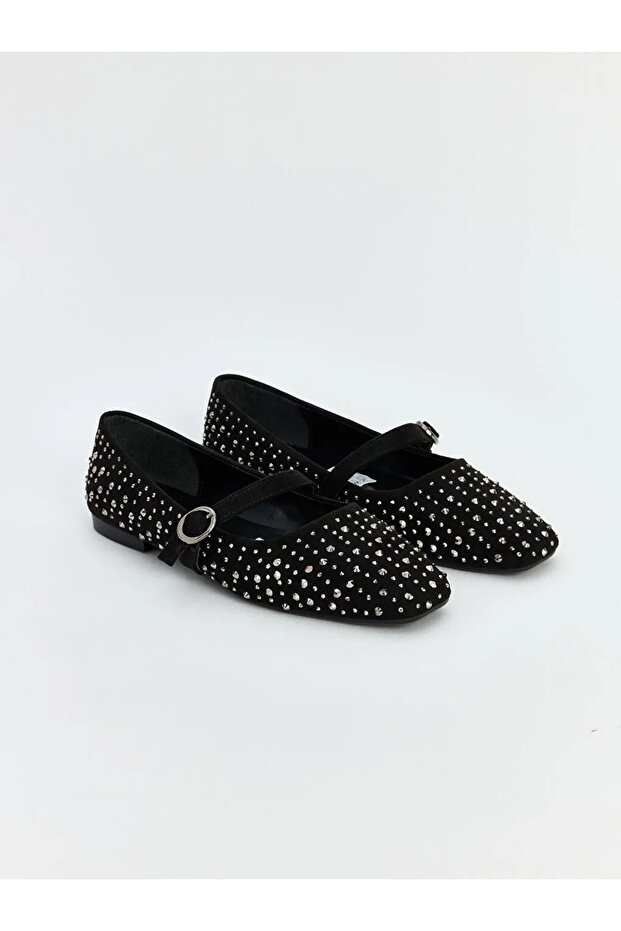 Lcw Steps Square Toe Strappy Stone Embellished Women's Ballerinas