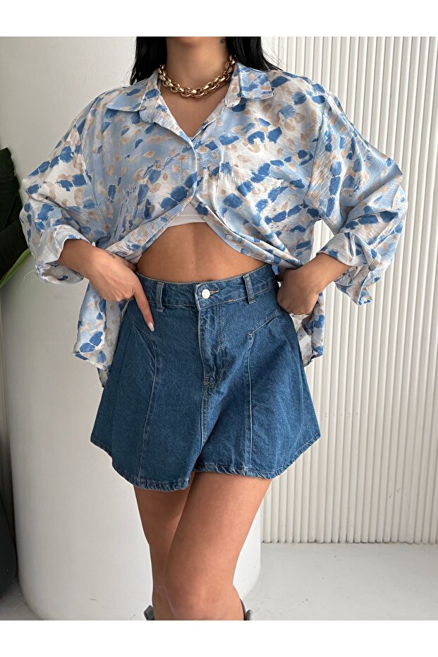 BATİK DESEN OVERSİZE GÖMLEK - 3