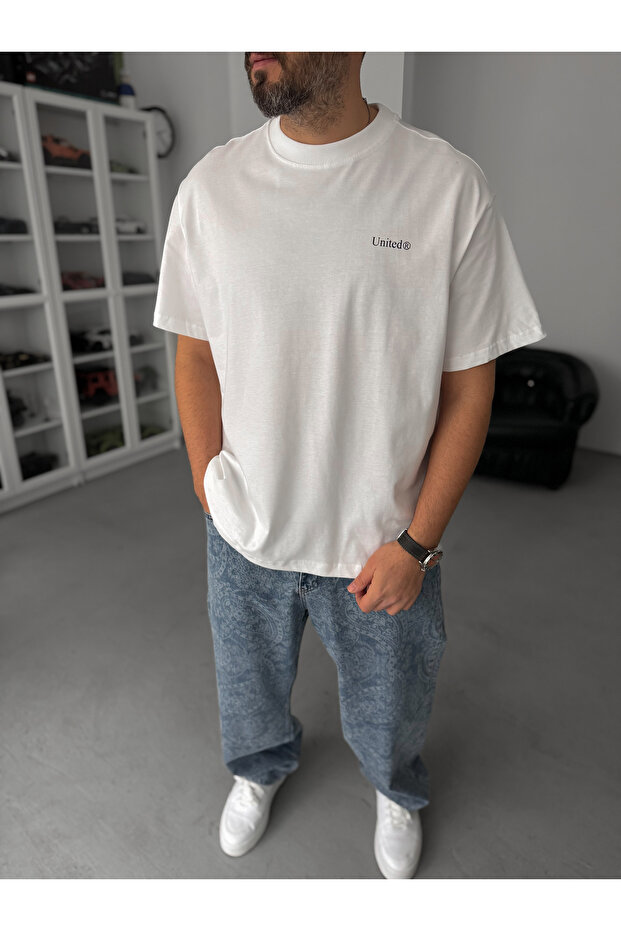 Beyaz United Baskılı Oversize T-Shirt C-009 - 3