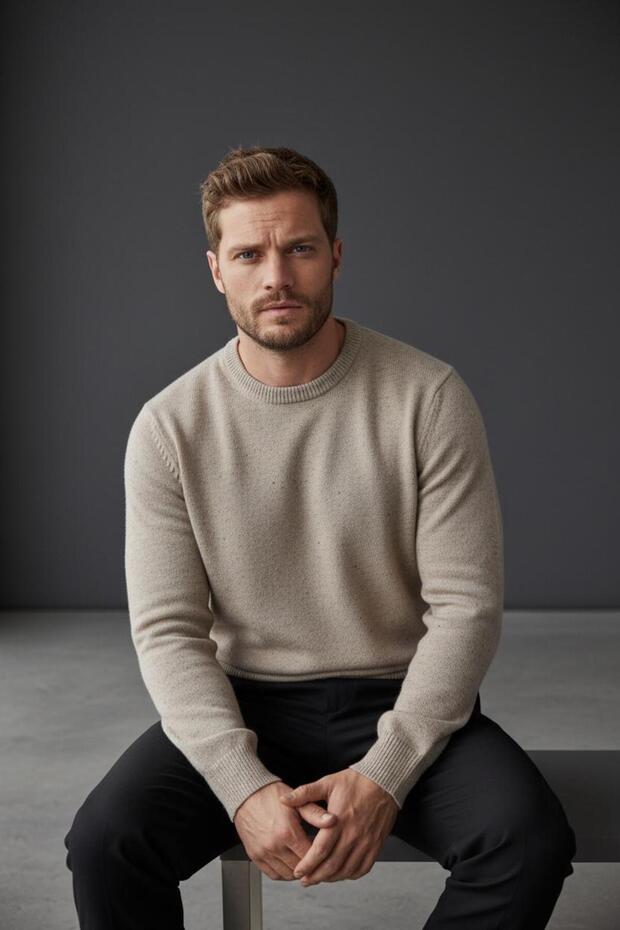 İnterview 0 Yaka Yünlü Kırçıllı Camel Triko Kazak - 3