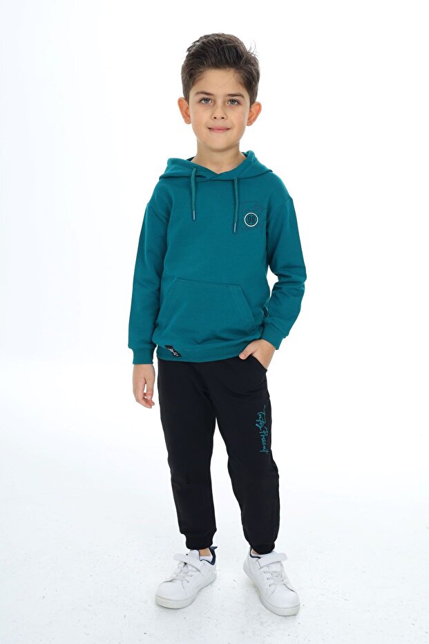 Boy's 2-Piece Set: Printed Hooded Sweatshirt with Pockets & Elastic Waistband Jogger with Pockets