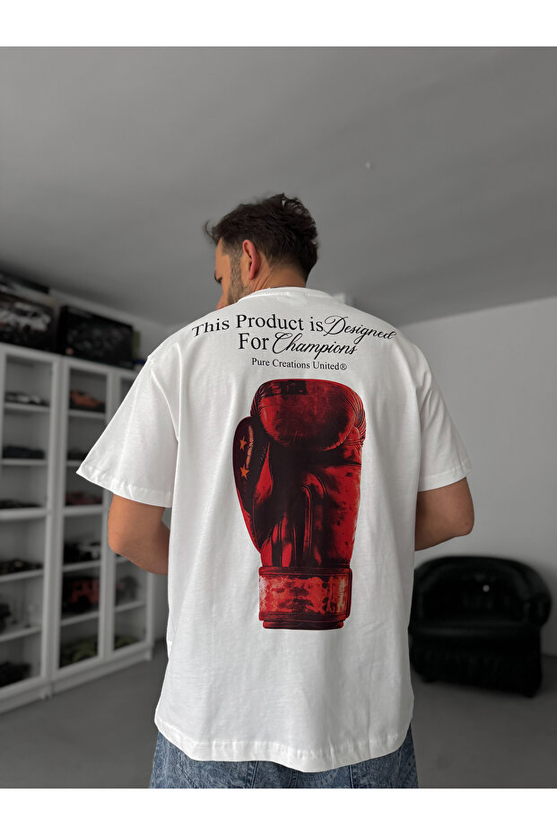 Beyaz United Baskılı Oversize T-Shirt C-009 - 1