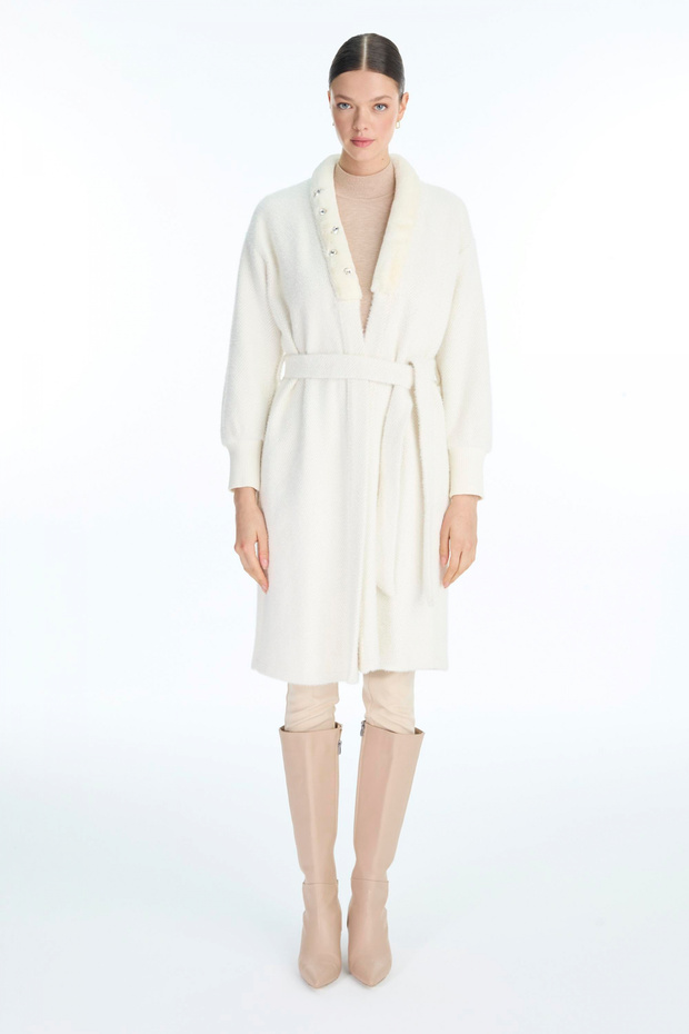 Shawl Collar Stone Detailed Ecru/Gold Cardigan 0029