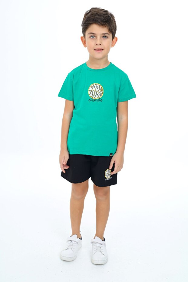 Boys' 2-Piece Set: Printed Crew Neck T-Shirt & Elastic Waist Shorts