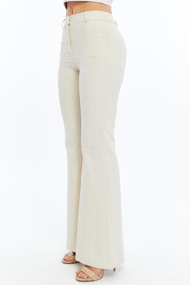 Kadın Keten İspanyol Paça Pantolon - 6