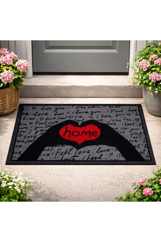 Italian Format Door Mat 40X68Cm Love Themed Polyemid Surface Non-Slip Base Flock Printing 1 Piece