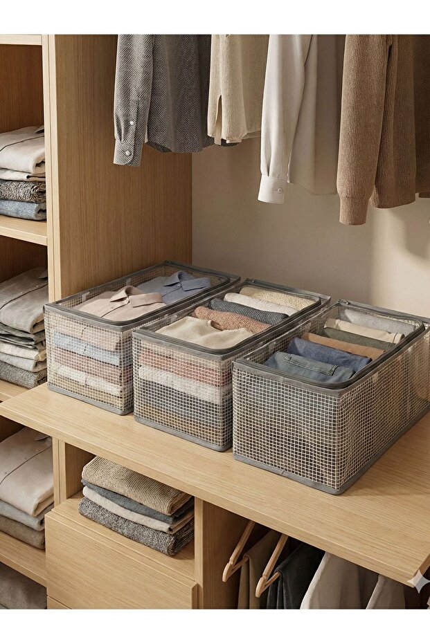 3 Pieces Large Transparent Shelf Organizer with Steel Support 60 X 30 X20 cm 36L