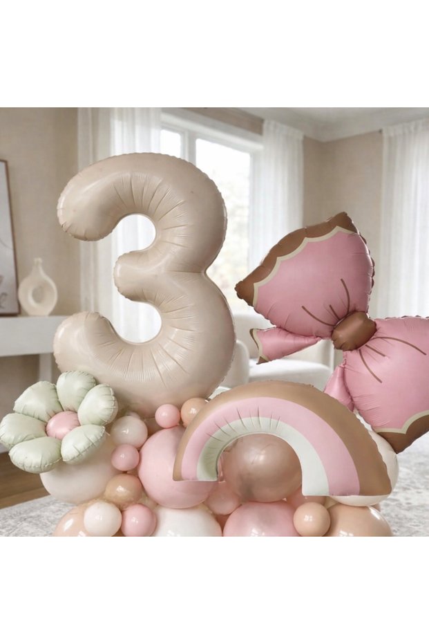 Girl's Birthday Concept Retro Daisy Bow Rainbow Themed Age Balloon Set 20 Pieces