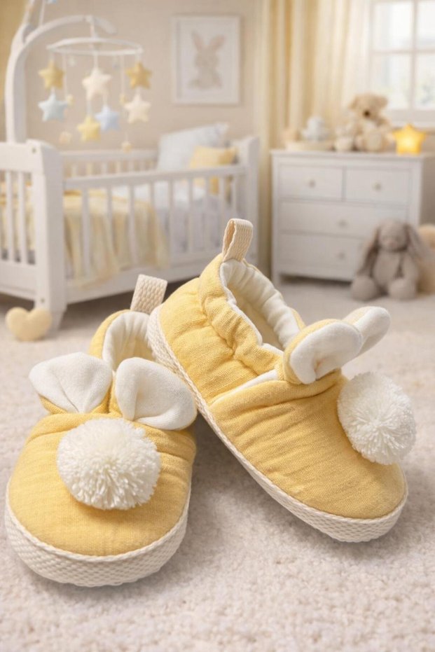 Baby Girl First Step Shoes Muslin Rabbit Pompom Baby Booties Yk5201Lc
